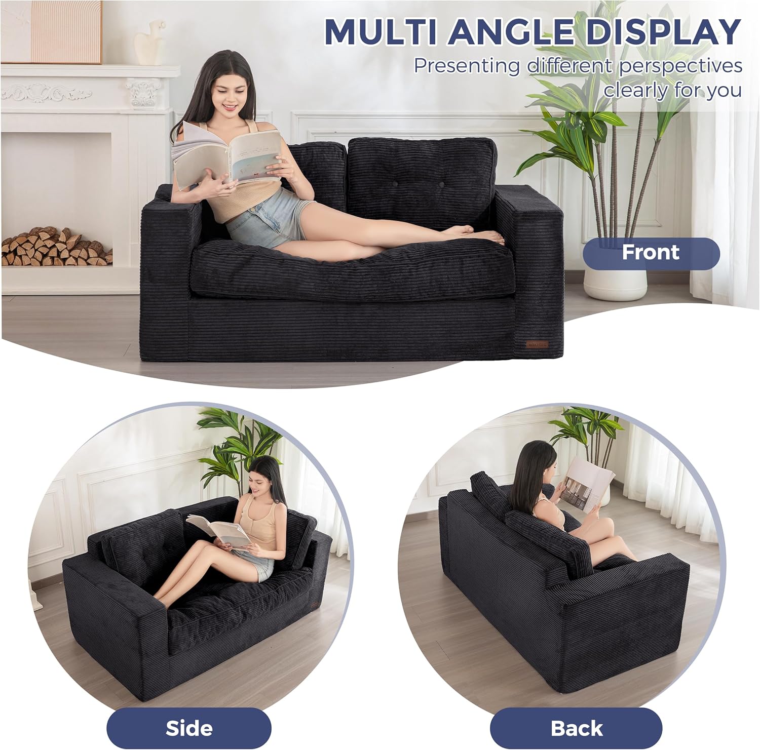 ✨【Buy 1 Get 1 Free】🔥MAXYOYO 3 Seater Couch for Living Room, Boneless Couch with Tufted Cushion & Backrest, Upholstered Floor Sofa with Armrests, Sofa in A Box, No Assembly Required（🎉Real and effective, first come first served）