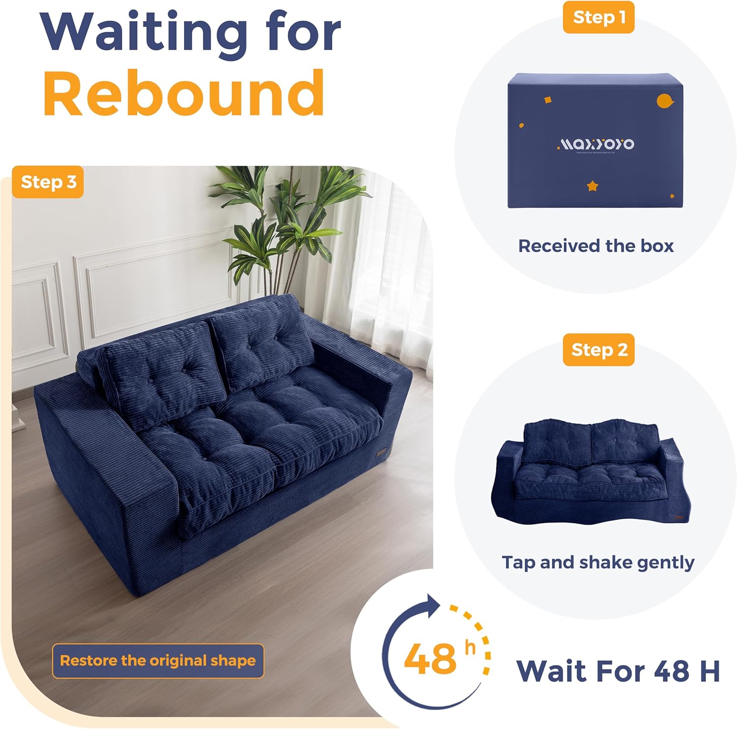 ✨【Buy 1 Get 1 Free】🔥MAXYOYO 3 Seater Couch for Living Room, Boneless Couch with Tufted Cushion & Backrest, Upholstered Floor Sofa with Armrests, Sofa in A Box, No Assembly Required（🎉Real and effective, first come first served）
