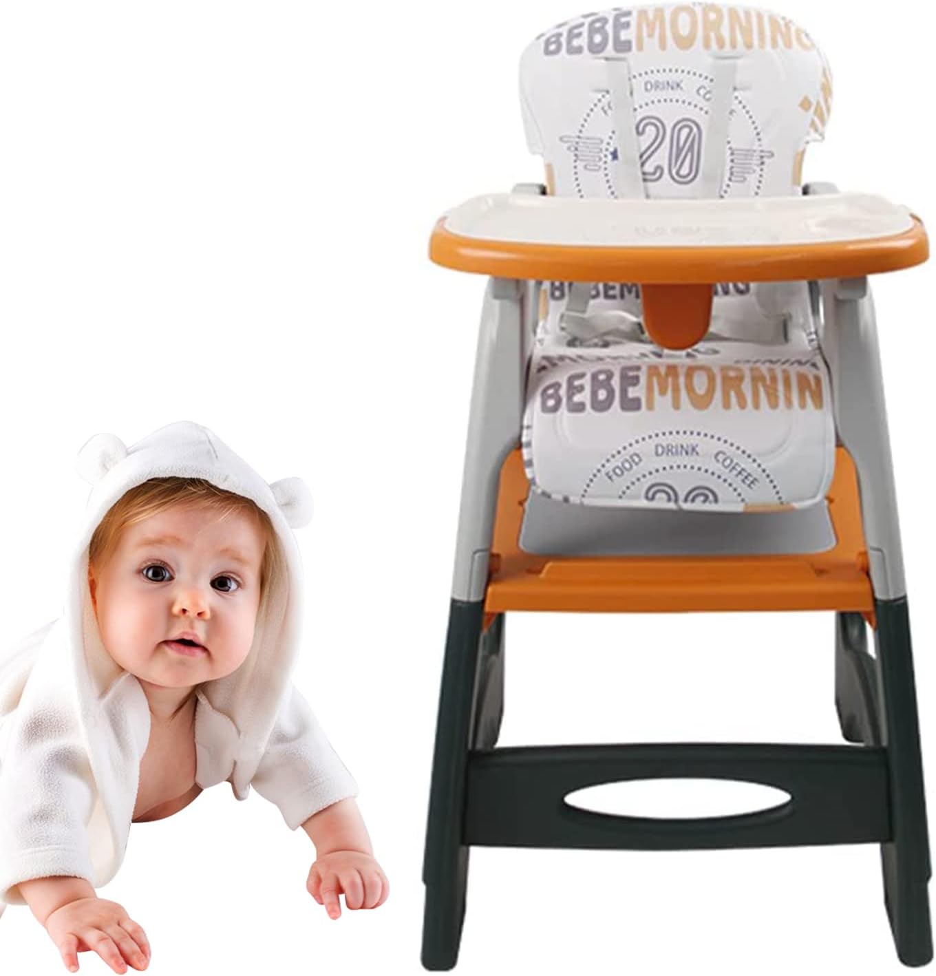 Ma & Pa® High Chair, Baby Chair For Feeding 4 In 1 Convertible You Can Use In Multiple Ways Footrest/Wheels Easily Moveable Baby Toddler Booster Seat with Tray Chair For Eating, Study, Lunch and More