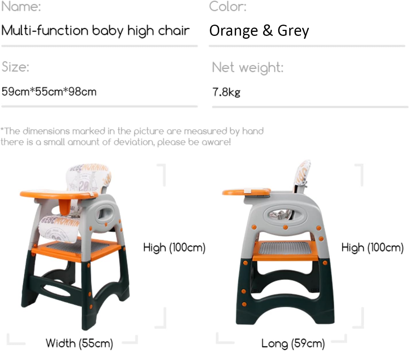 Ma & Pa® High Chair, Baby Chair For Feeding 4 In 1 Convertible You Can Use In Multiple Ways Footrest/Wheels Easily Moveable Baby Toddler Booster Seat with Tray Chair For Eating, Study, Lunch and More