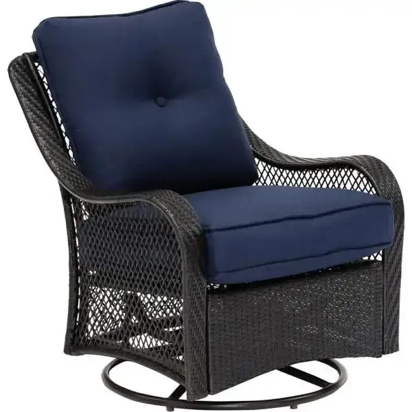 🔥Big price cuts!🔥 Orleans 5-Piece Steel Patio Fire Pit Conversation Set with Navy Blue Cushions, Swivel Gliders and Square Fire Pit Table