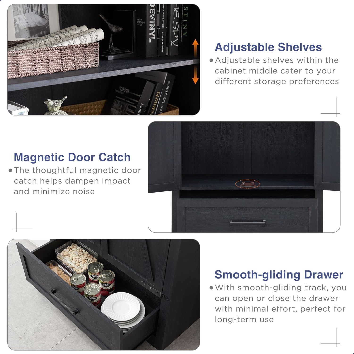 🔥【Last 19 pieces, buy 1 get 1 free】Farmhouse Kitchen Pantry Cabinet - 72 Tall Large Wood Kitchen Storage Cabinets with Adjustable Shelves & 2 Barn Doors & Drawer, Versatile Storage for Dining Room, Bathroom, Living Room, Antique Black