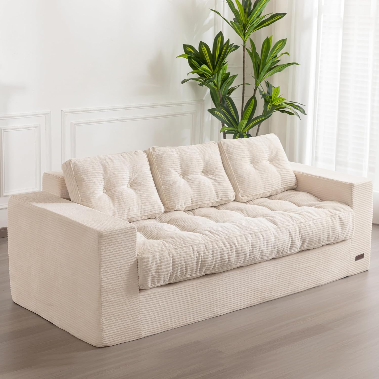 ✨【Buy 1 Get 1 Free】🔥MAXYOYO 3 Seater Couch for Living Room, Boneless Couch with Tufted Cushion & Backrest, Upholstered Floor Sofa with Armrests, Sofa in A Box, No Assembly Required（🎉Real and effective, first come first served）