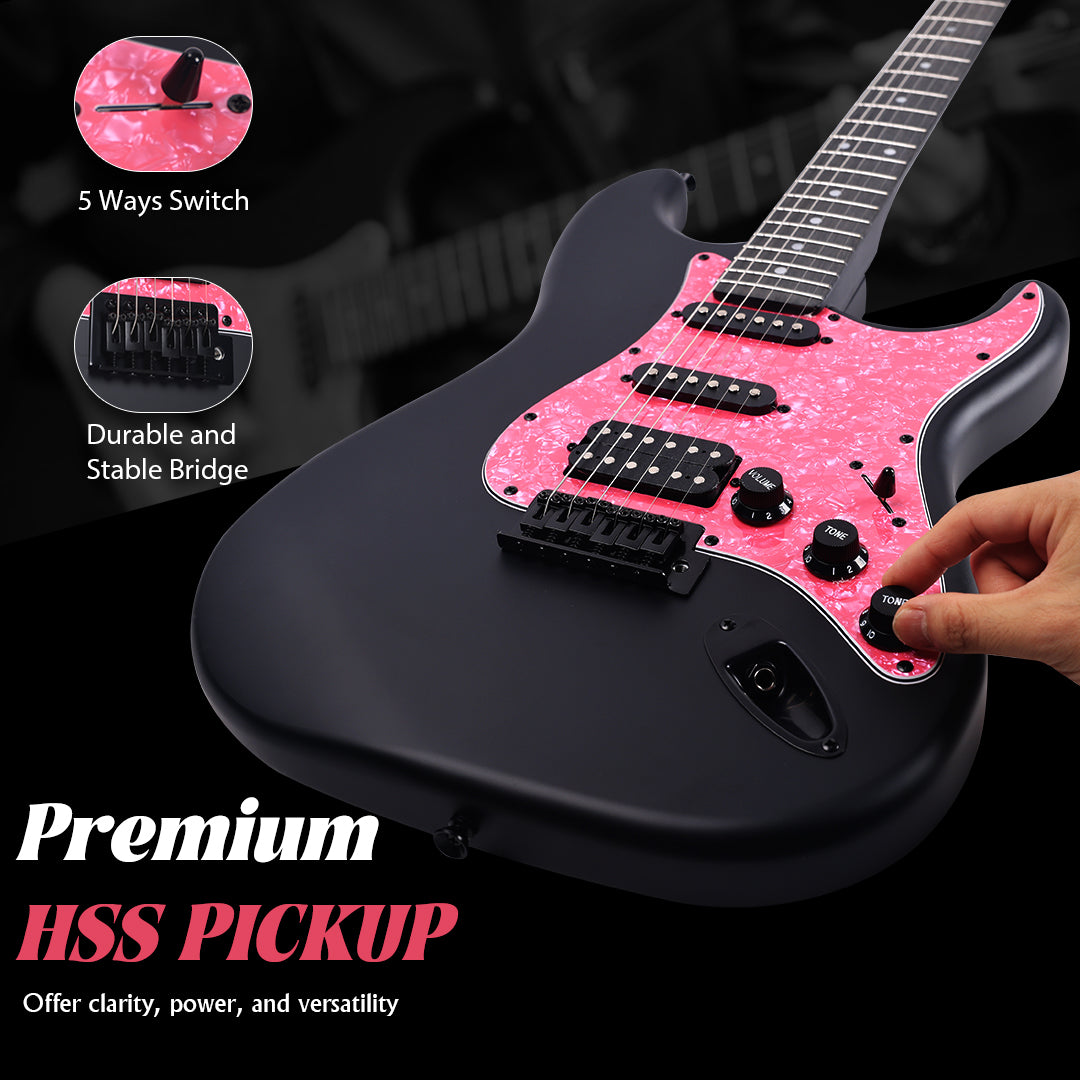 😍WINZZ Solid Poplar Wood Electric Guitar Set for Beginners - 39-Inch, Complete Starter Kit with Accessories