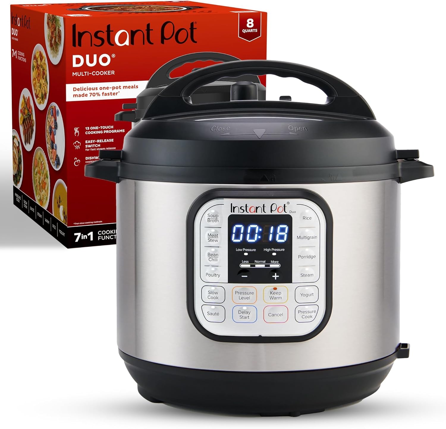 🔥Official Store🔥【Order today and get a free knife set!】Instant Pot Duo 7-in-1 Electric Pressure Cooker, Slow Cooker, Rice Cooker, Steamer, Sauté, Yogurt Maker, Warmer & Sterilizer, Includes App With Over 800 Recipes, Stainless Steel