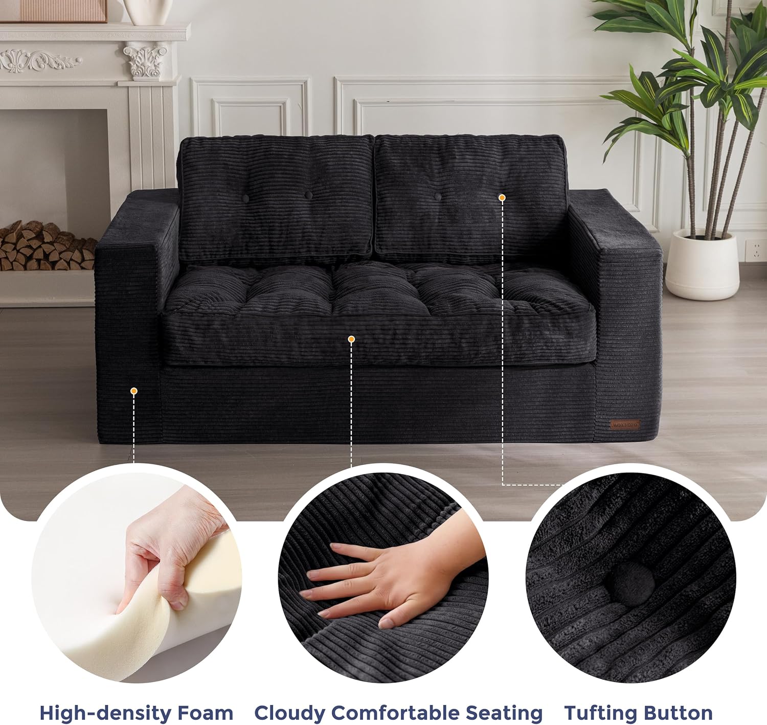 ✨【Buy 1 Get 1 Free】🔥MAXYOYO 3 Seater Couch for Living Room, Boneless Couch with Tufted Cushion & Backrest, Upholstered Floor Sofa with Armrests, Sofa in A Box, No Assembly Required（🎉Real and effective, first come first served）