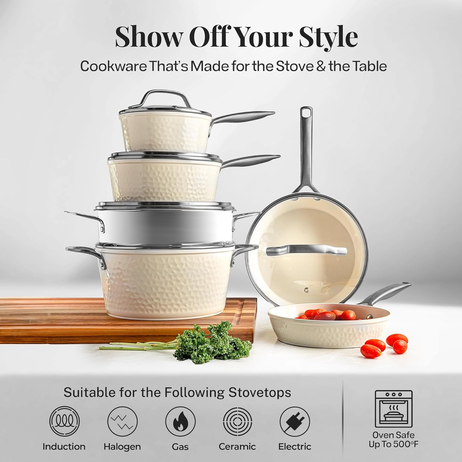 GOTHAM STEEL Hammered 20 Pc Ceramic Cookware Set Nonstick, Induction Pots and Pans Set Non Stick for Kitchen, Deep Pots and Pans for Cooking, Non Toxic Cookware Sets, Oven & Dishwasher Safe