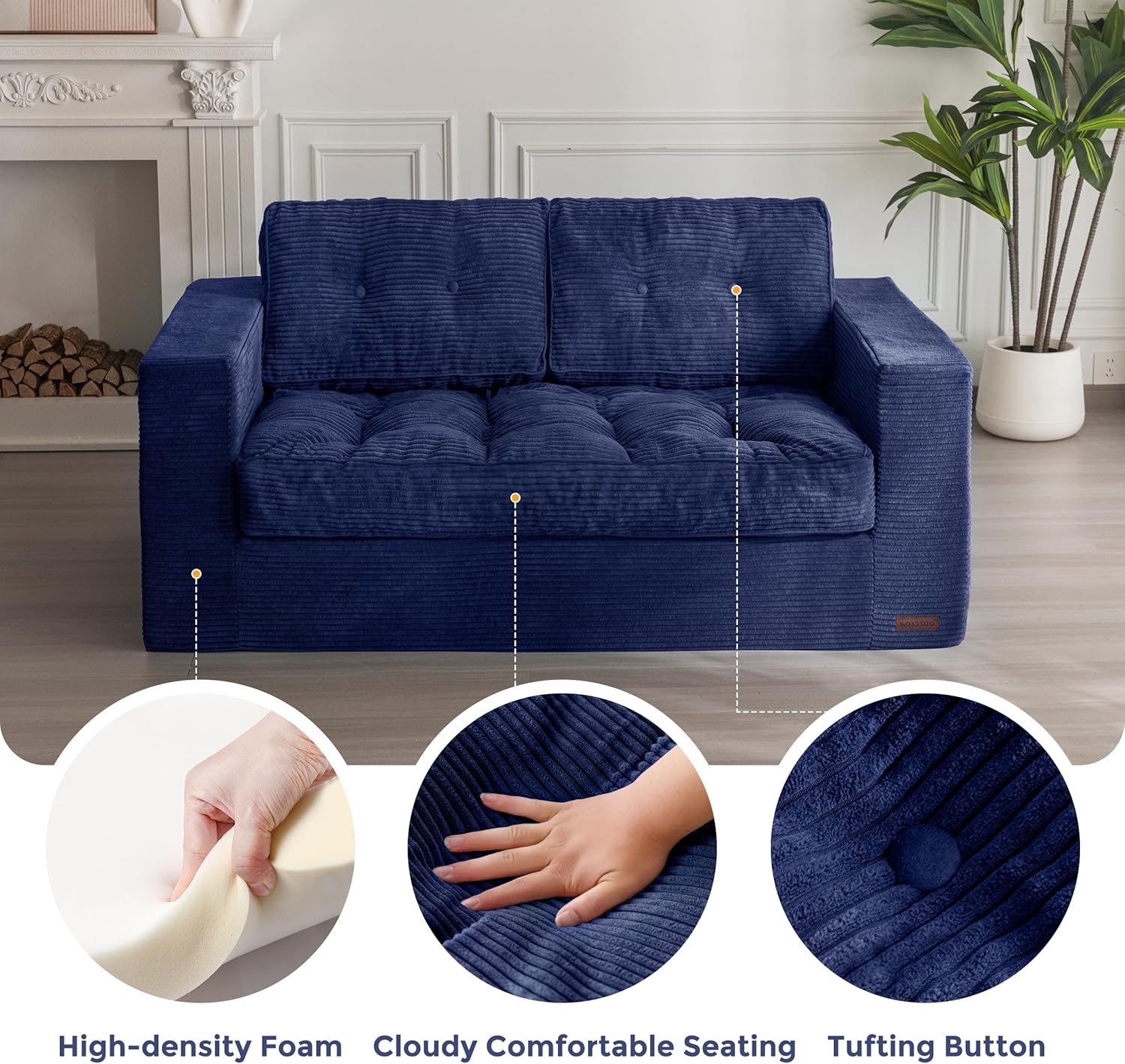 ✨【Buy 1 Get 1 Free】🔥MAXYOYO 3 Seater Couch for Living Room, Boneless Couch with Tufted Cushion & Backrest, Upholstered Floor Sofa with Armrests, Sofa in A Box, No Assembly Required（🎉Real and effective, first come first served）