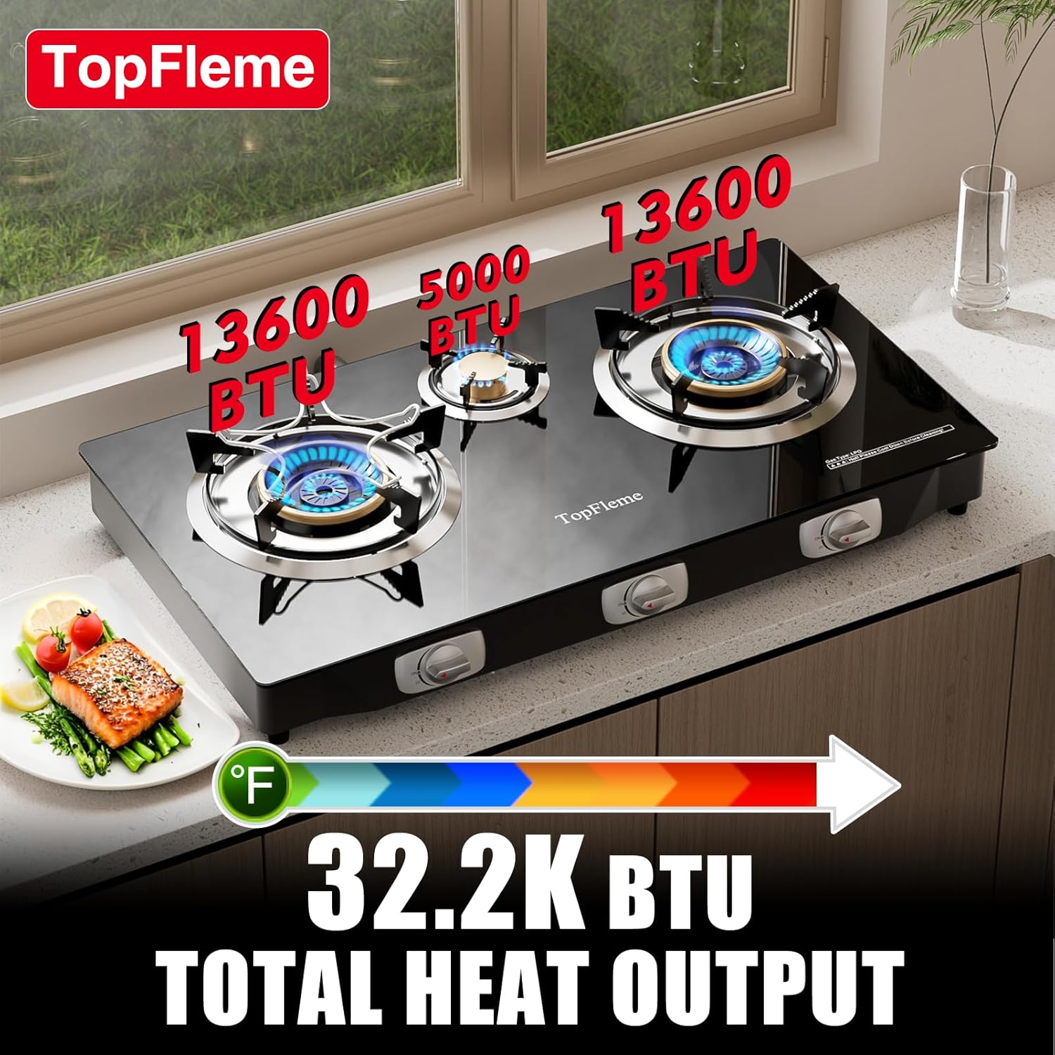 🎉[Official authentic]🔥TopFleme 3 burner propane stove features two 13,600 BTU burners, delivering a powerful 27,200 BTU maximum output