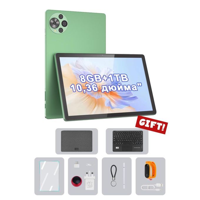 C Idea C idea Adult Tablet, 10.36 Inch Android 14 SIM 1TB Storage Keyboard Tablet Green