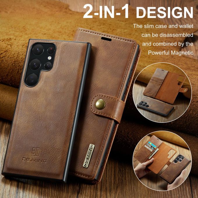 Samsung Galaxy S25 Ultra (2 in 1) Magnetic Detachable Flip Leather Case With Wallet - Brown