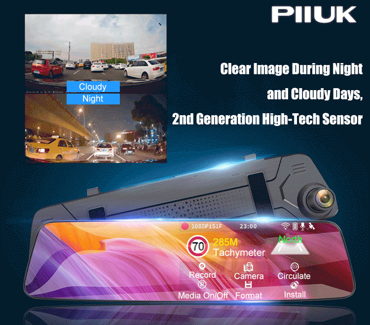 Aprilboy 10'' 4K Mirror Dash Cam Dual Camera with Wireless Carplay Android Auto Parking Assistance Loop Recording Navigation