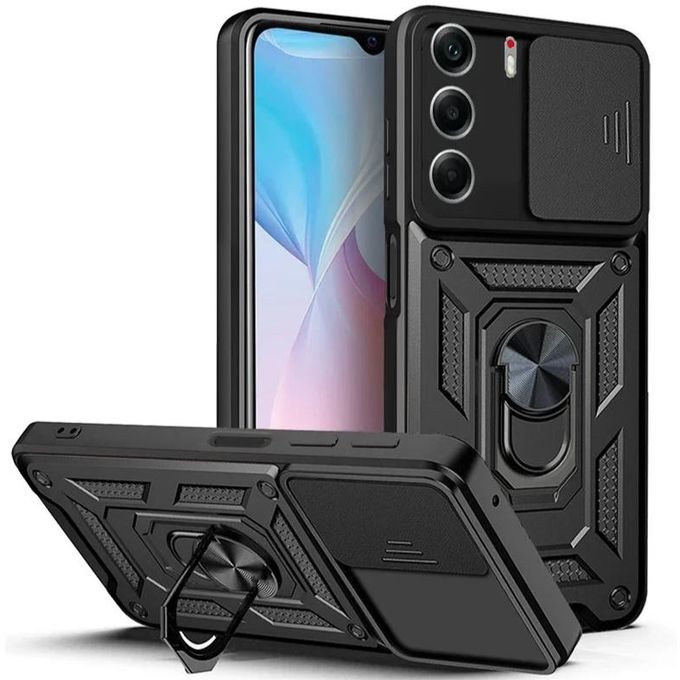TECNO Camon 40 Pro 4G Case Slide Window Lens Protection with Magnetic Stand Ring - Black