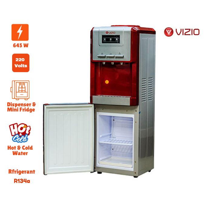 Vizio Hot, Cold & Warm Water Dispenser Machine With Mini Refrigerator - Viz-8200S - Silver/Red