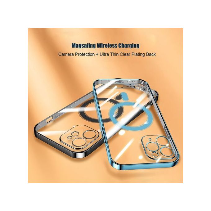 Transparent Silicone Magnet Case For IPhone 12 Pro Max Wireless Charger Magsafing Electroplate Cover Mas - Black