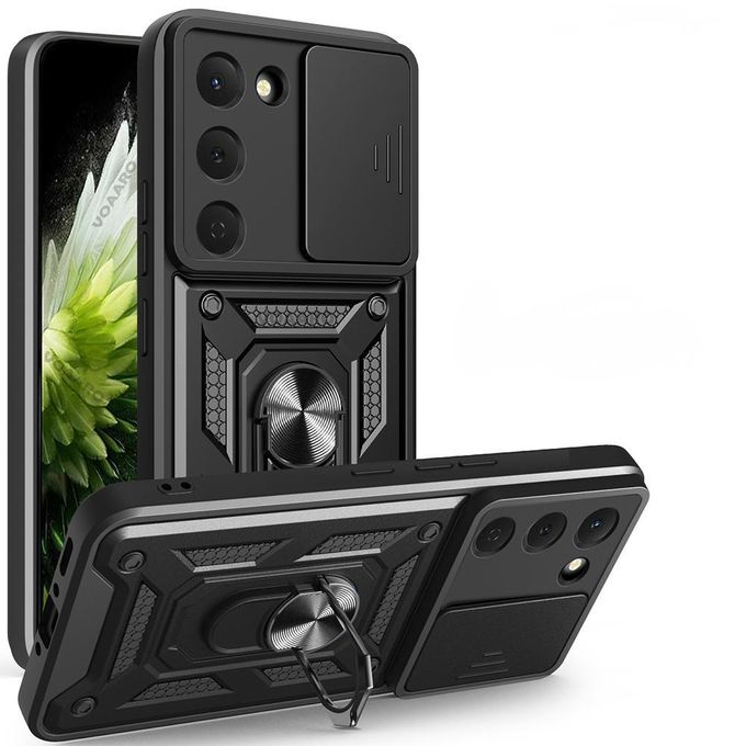 TECNO Spark 40 Pro 4G Case Slide Window Lens Protection with Magnetic Stand Ring - Black