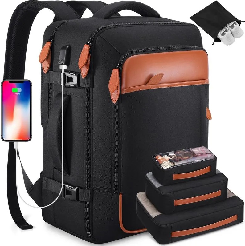 🔥Travel Backpack (Hidden straps) Carry on Luggage, Business Laptop Traveling Weekender Bags (Black)