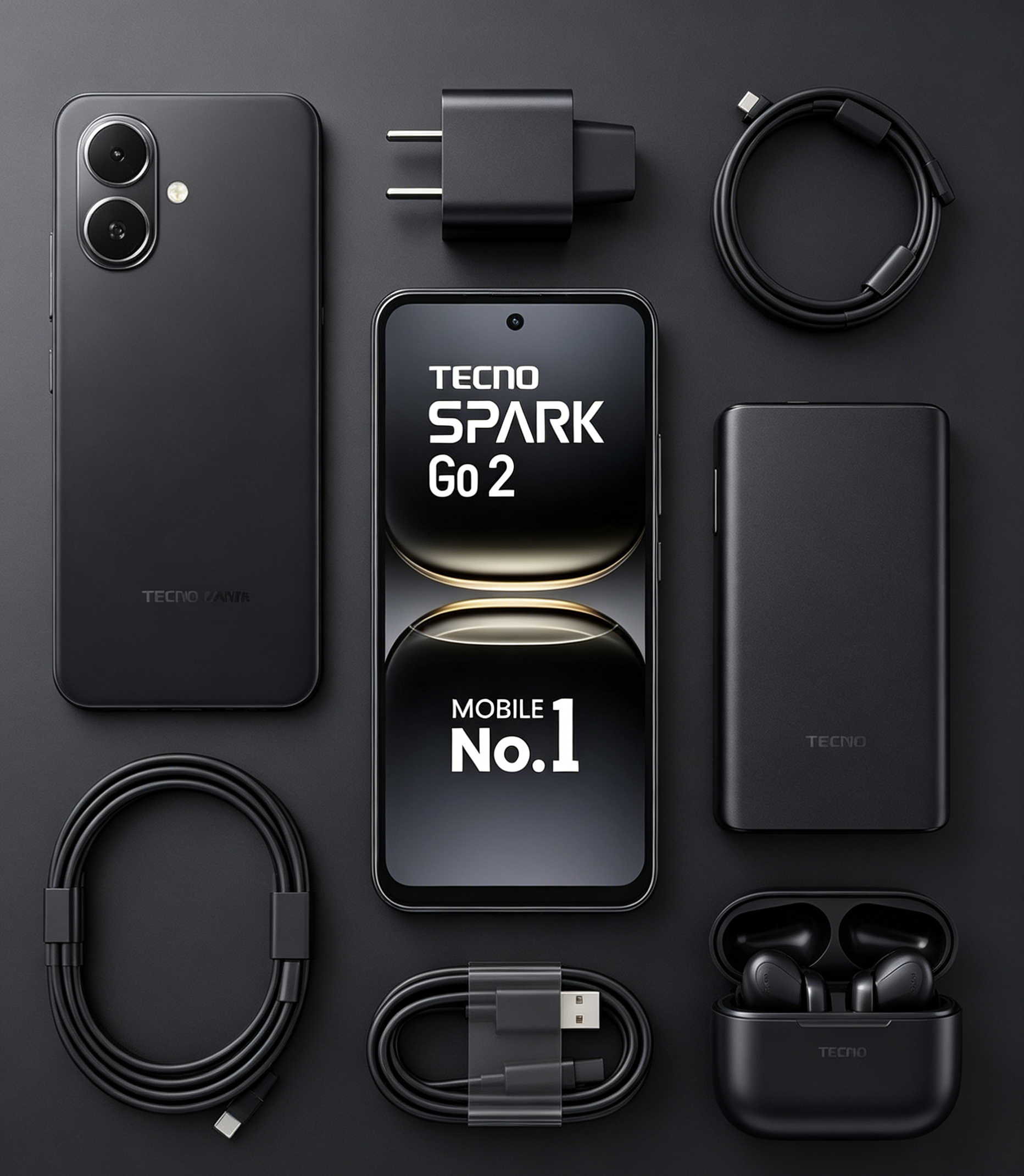 🔥 TECNO Pop 10-KM4 Android Mobile Smart Phone Set includes: phone + charger, charging cable + Bluetooth earphones + power bank + phone case