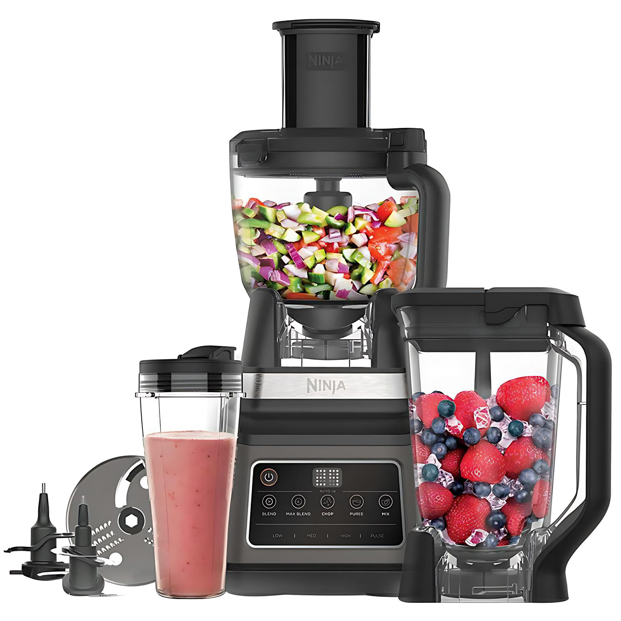Ninja 3-in-1 Food Processor with Auto-IQ | Blend, Max Blend, Chop, Mix, Puree, 1.8L Bowl, 2.1L Jug, 700ml Cup, BN800UK