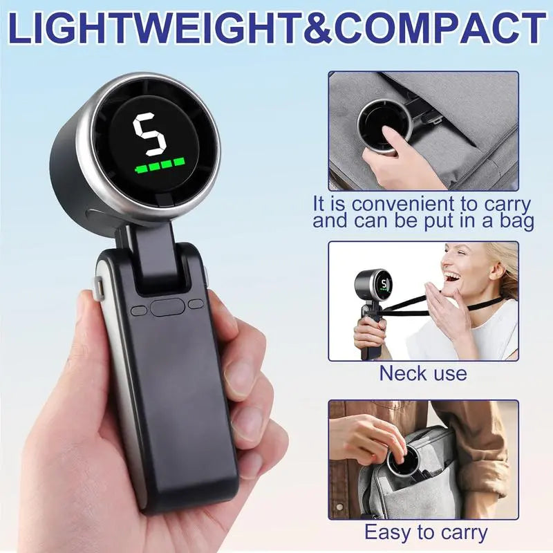 Portable 3 In 1 Rechargeable Turbo Handheld Fan With 5 Speeds And 4000mAh Battery