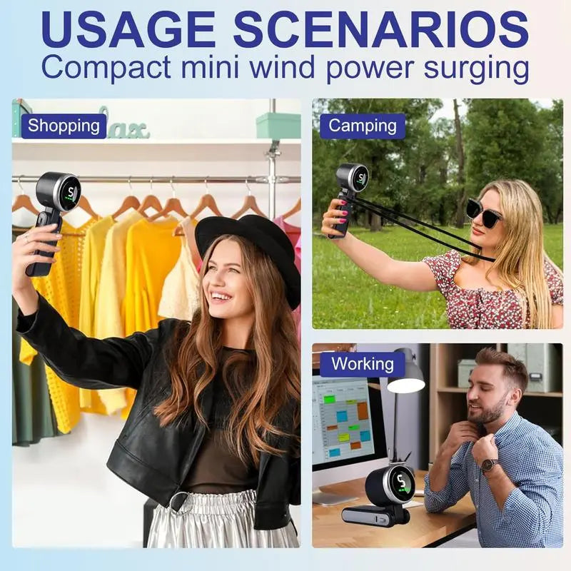 Portable 3 In 1 Rechargeable Turbo Handheld Fan With 5 Speeds And 4000mAh Battery