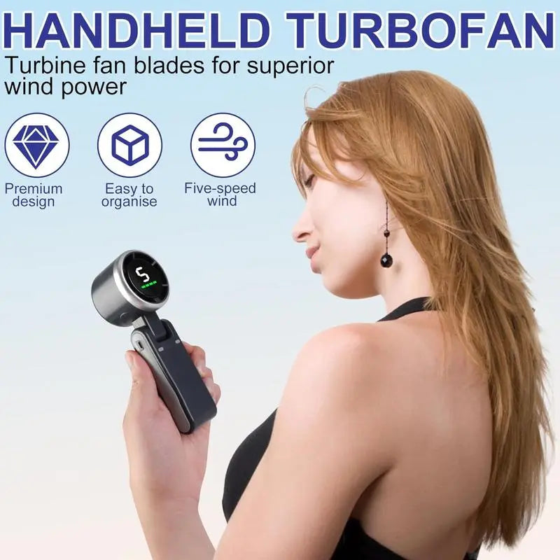 Portable 3 In 1 Rechargeable Turbo Handheld Fan With 5 Speeds And 4000mAh Battery