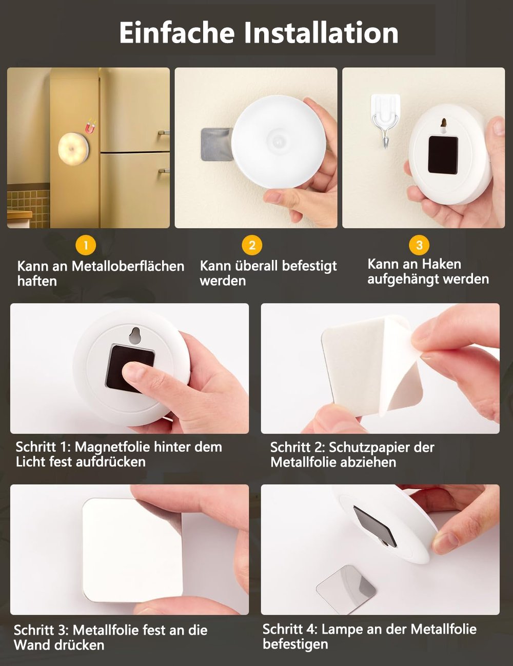 💡3er/6er-Pack wiederaufladbare 8LEDs-Nachtlichter mit Bewegungssensor 