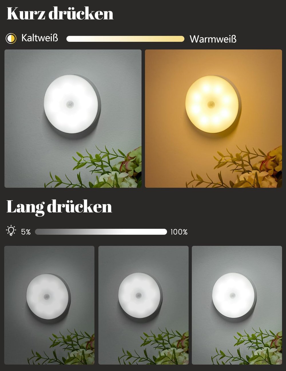 💡3er/6er-Pack wiederaufladbare 8LEDs-Nachtlichter mit Bewegungssensor 