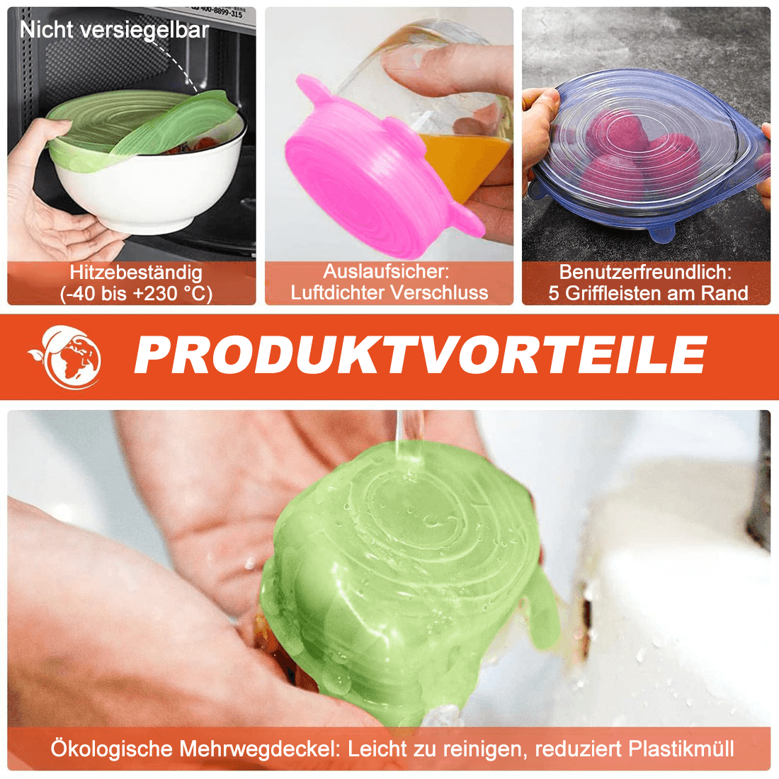 🔥Silikon-Abdeckung Stretch-Deckel Wiederverwendbare luftdichte Lebensmittelabdeckungen 