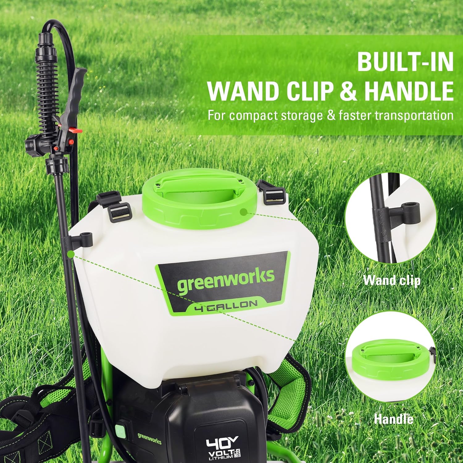 Greenworks 40V Cordless Backpack Sprayer (4 Gallon / 5 Tips / 25 FT Spray) For Weeding, Spraying, and Cleaning, 2.0Ah Battery and Charger Included