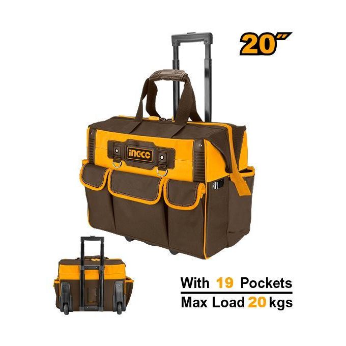 Ingco HRRTB2015 Rolling Rigid Tool Bag 20" 20Kg - Brown & Yellow