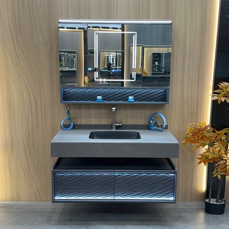 2026 High Quality Double Wash Basin Bathroom Cabinet Modern Vanity With Mirror Wash Basin for Hotel Bathroom