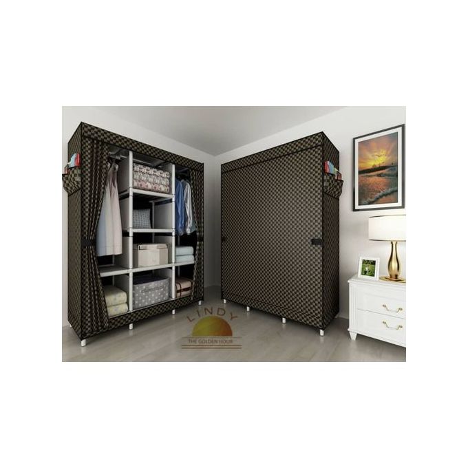 Lindy Portable Fabric Wardrobe - 8 Shelves - Black/Gold✅Package Deal - 110