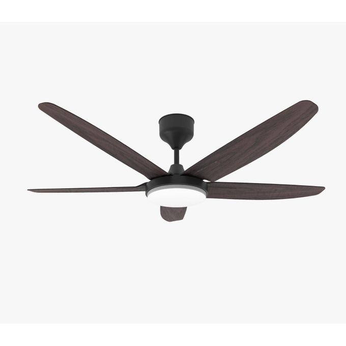 SUMMER WIND 5 Blades Modern Art Ceiling Fan with Light + Remote Control - 30+20W - 675x300x280mm - Black/Dark Wood