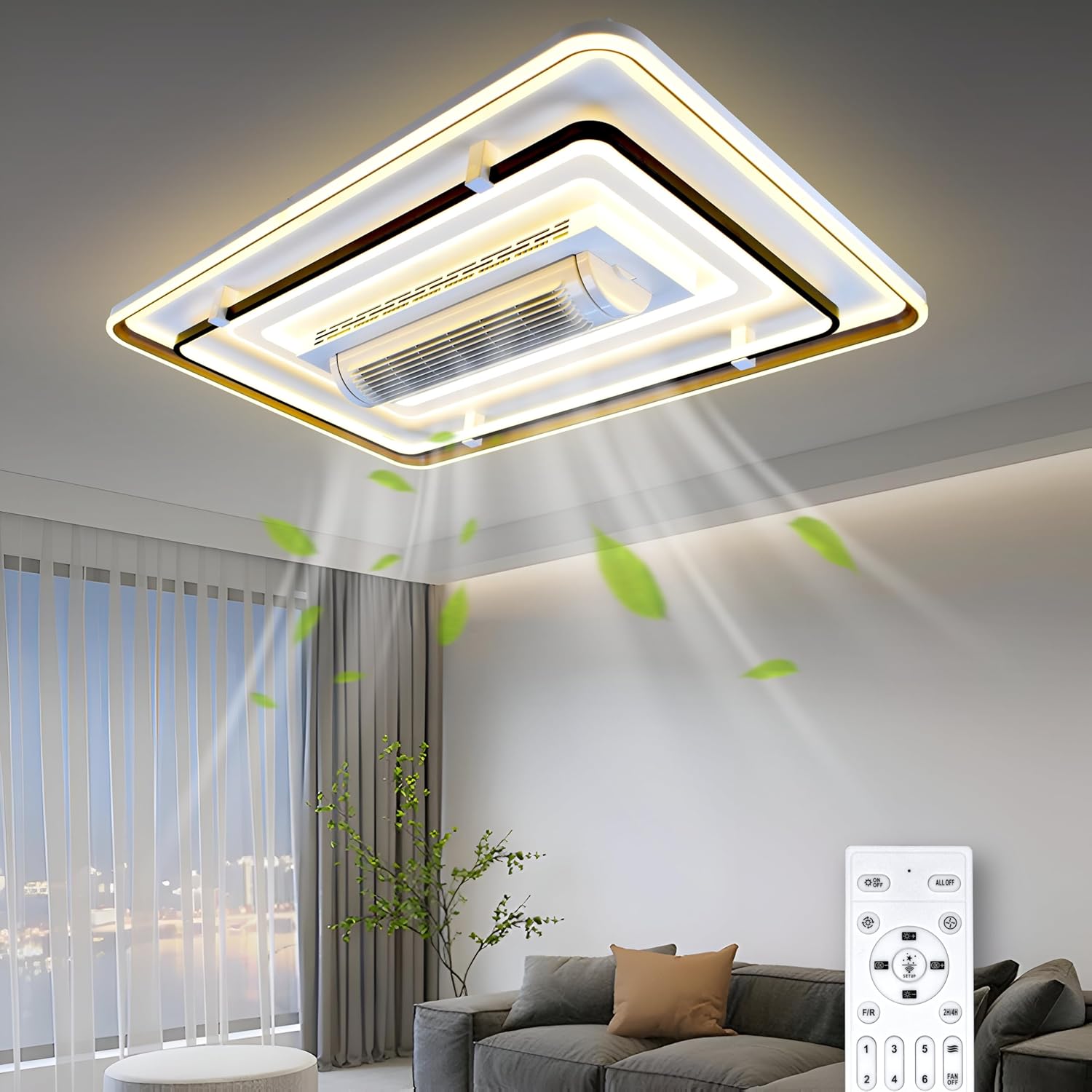 Smartway® -Callum Rectangle |109Cm||Modern|Living Room|Dining|Bedroom Ceiling Fan Chandelier BLDC Noiseless Motor|Auto Rotatable Blower Fan 3 Color Mode (Warm Cold & Natural White) Remote & App