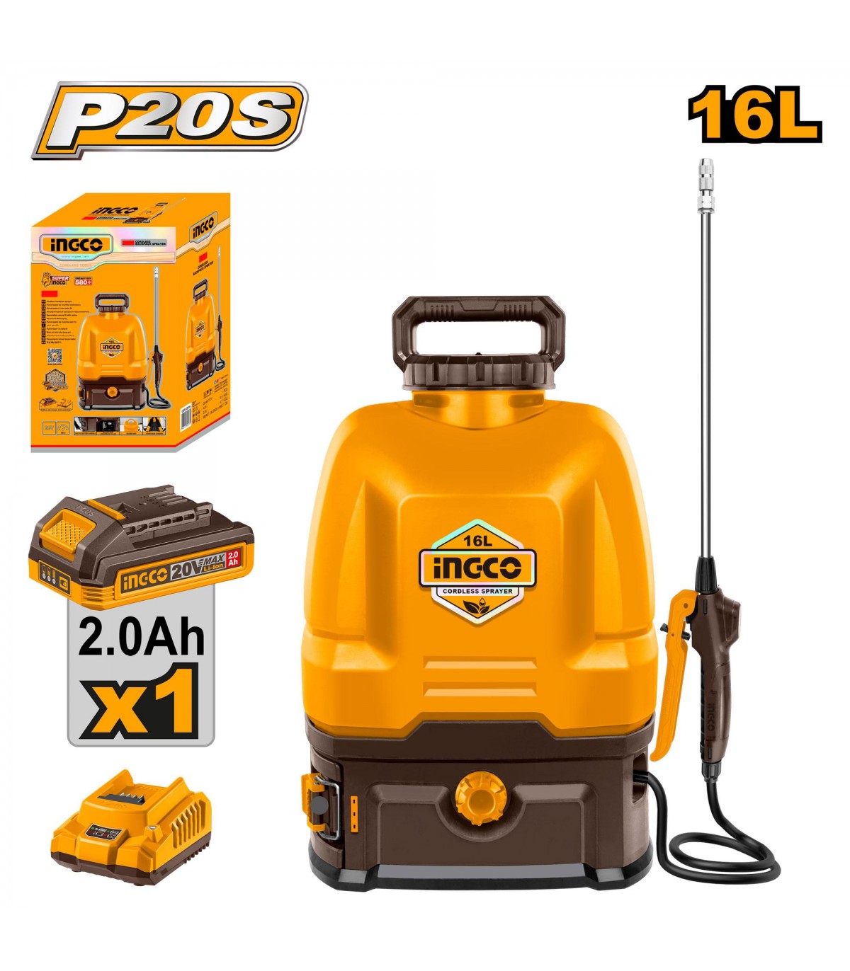 Ingco CSPLI20162 20V Lithium-Ion Cordless Backpack Sprayer