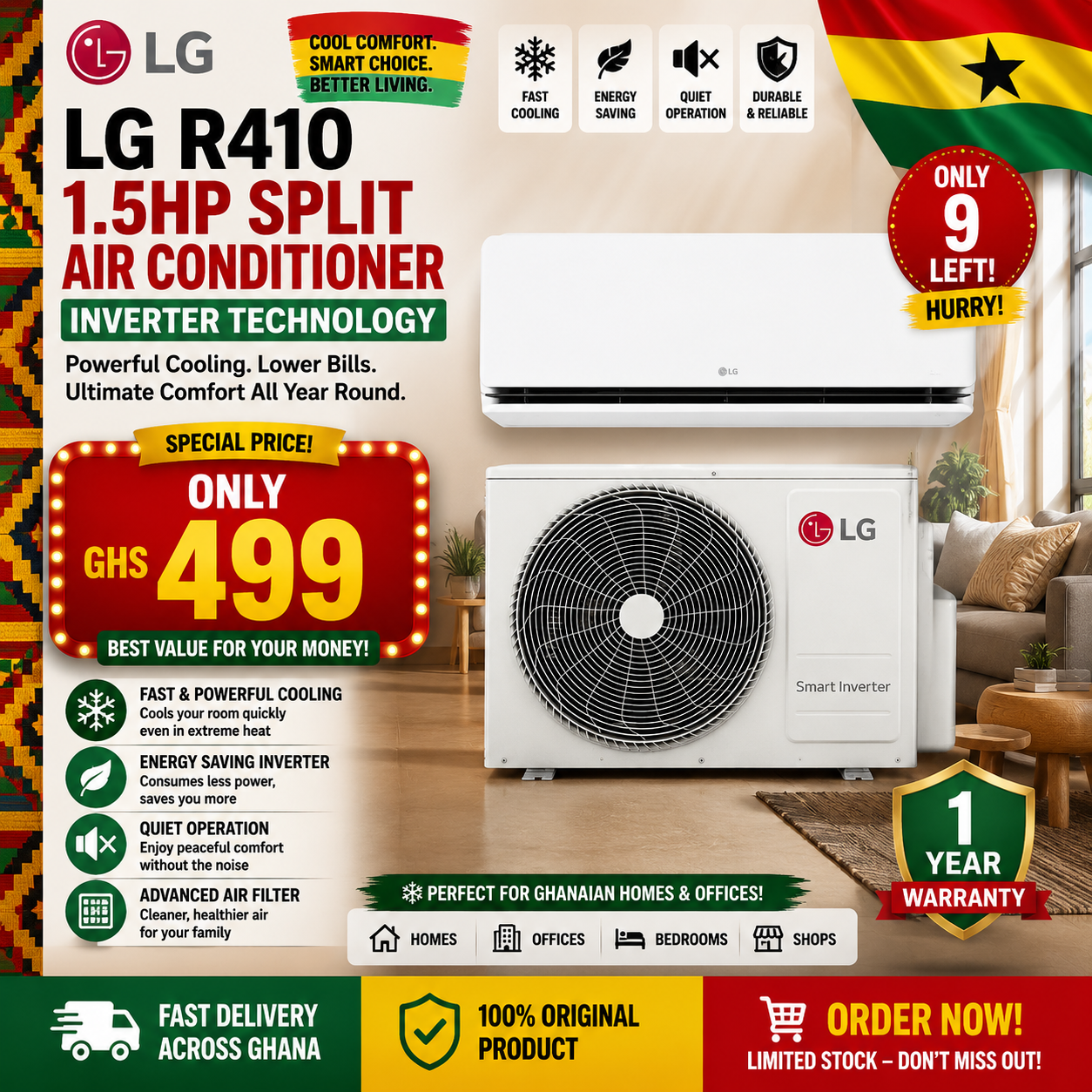 ⏰CLEARANCE SALE!⏰LG R410 Split Air Conditioner Inverter-1.5hp