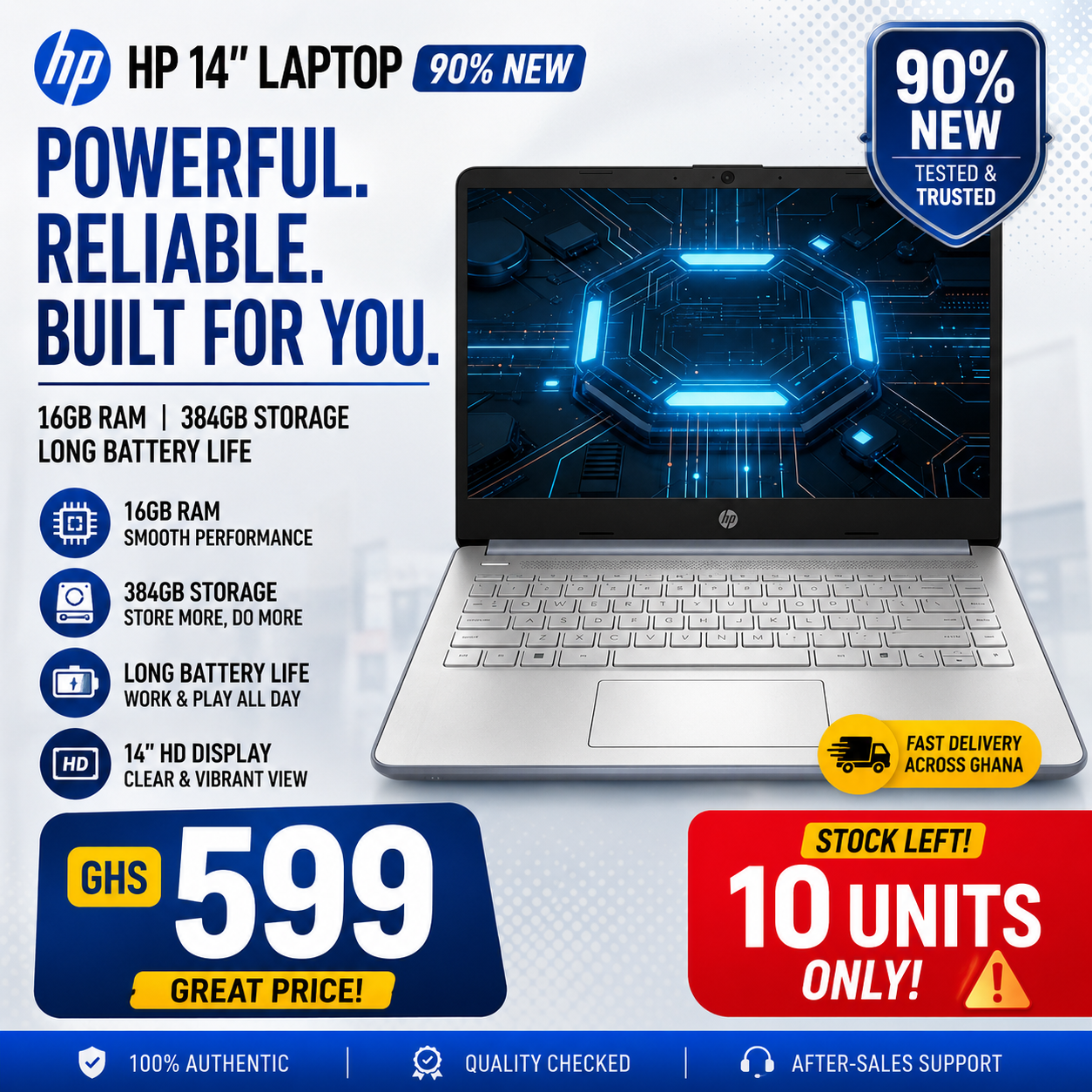 🔥 HP 14" Laptop (90% New) – 16GB RAM, 384GB Storage & Long Battery Life