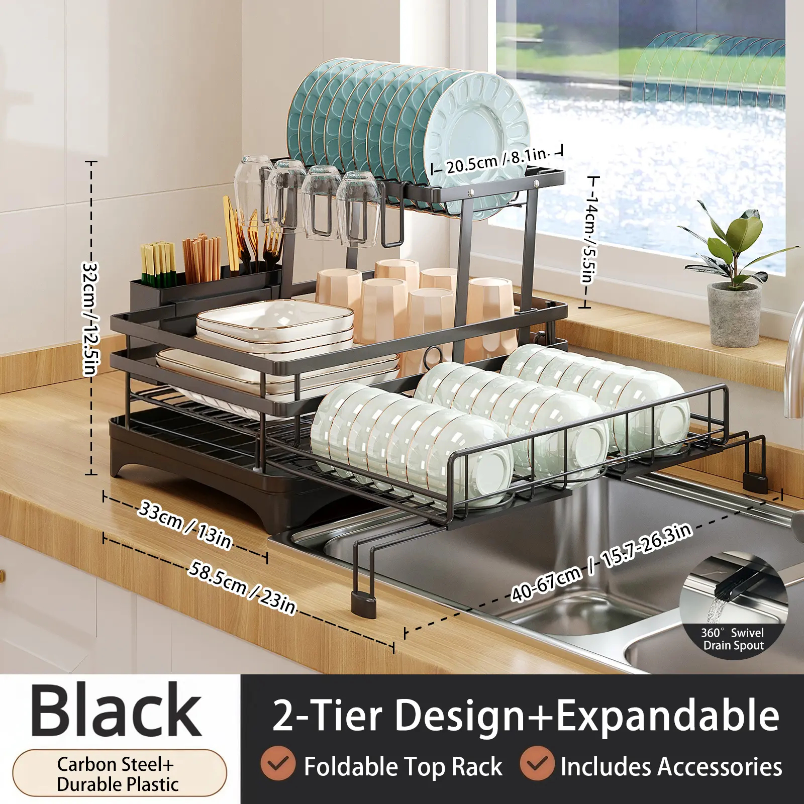 🌟Buy 1 Get 1 Free🔥 Foldable Over-Sink Dish Drying Rack – 2-Tier Space-Saving Kitchen Organizer