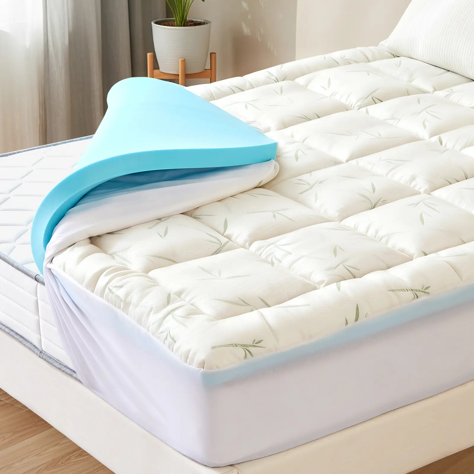 ☁️ 2-in-1 Cooling Gel Memory Foam Mattress Topper – Cloud-Like Comfort