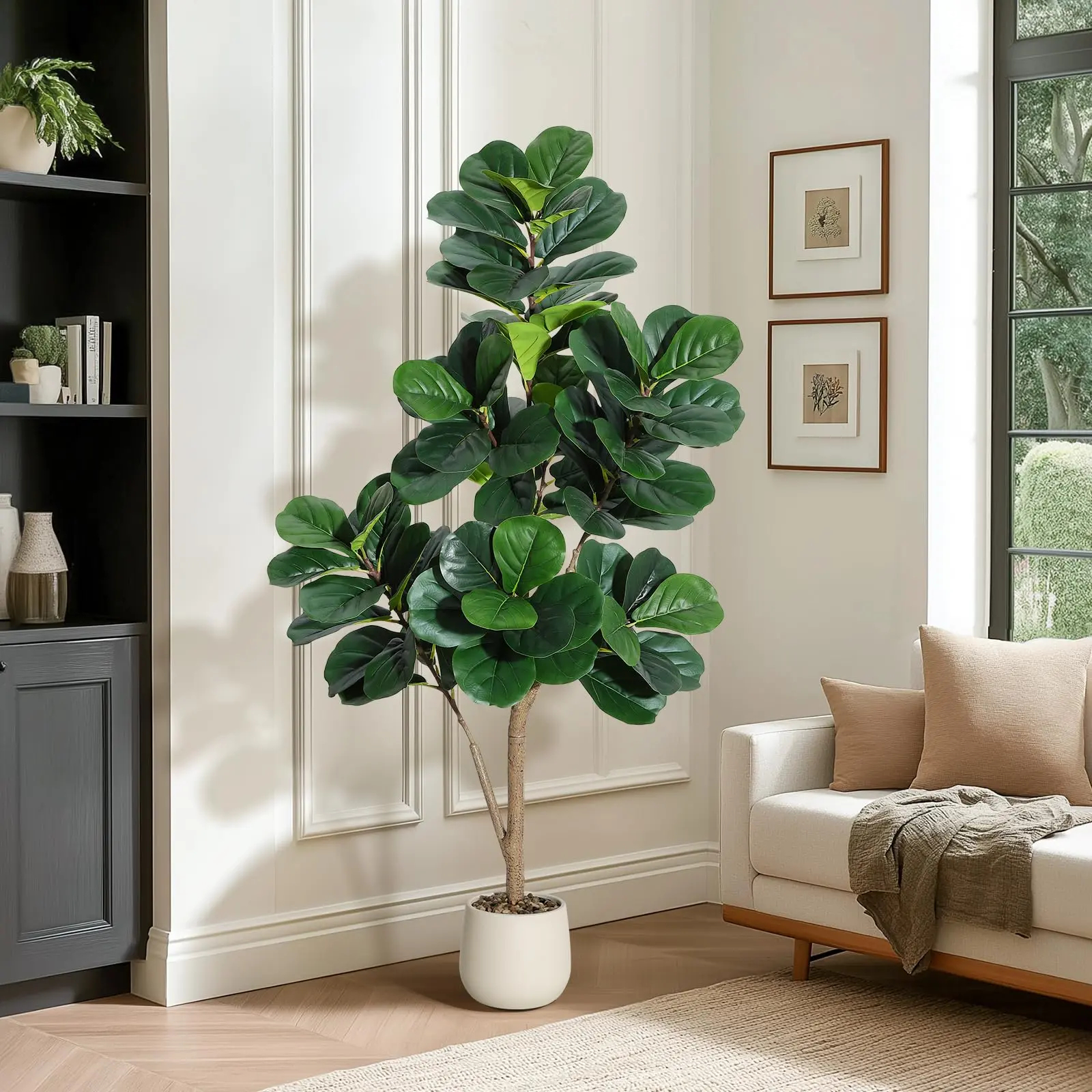 🔥 Buy 1 Get 1 Free 🌿 Lifelike Fiddle‑Leaf Fig | 77 Real Leaves + White Pot |  Beautiful Decoration For Home & Office