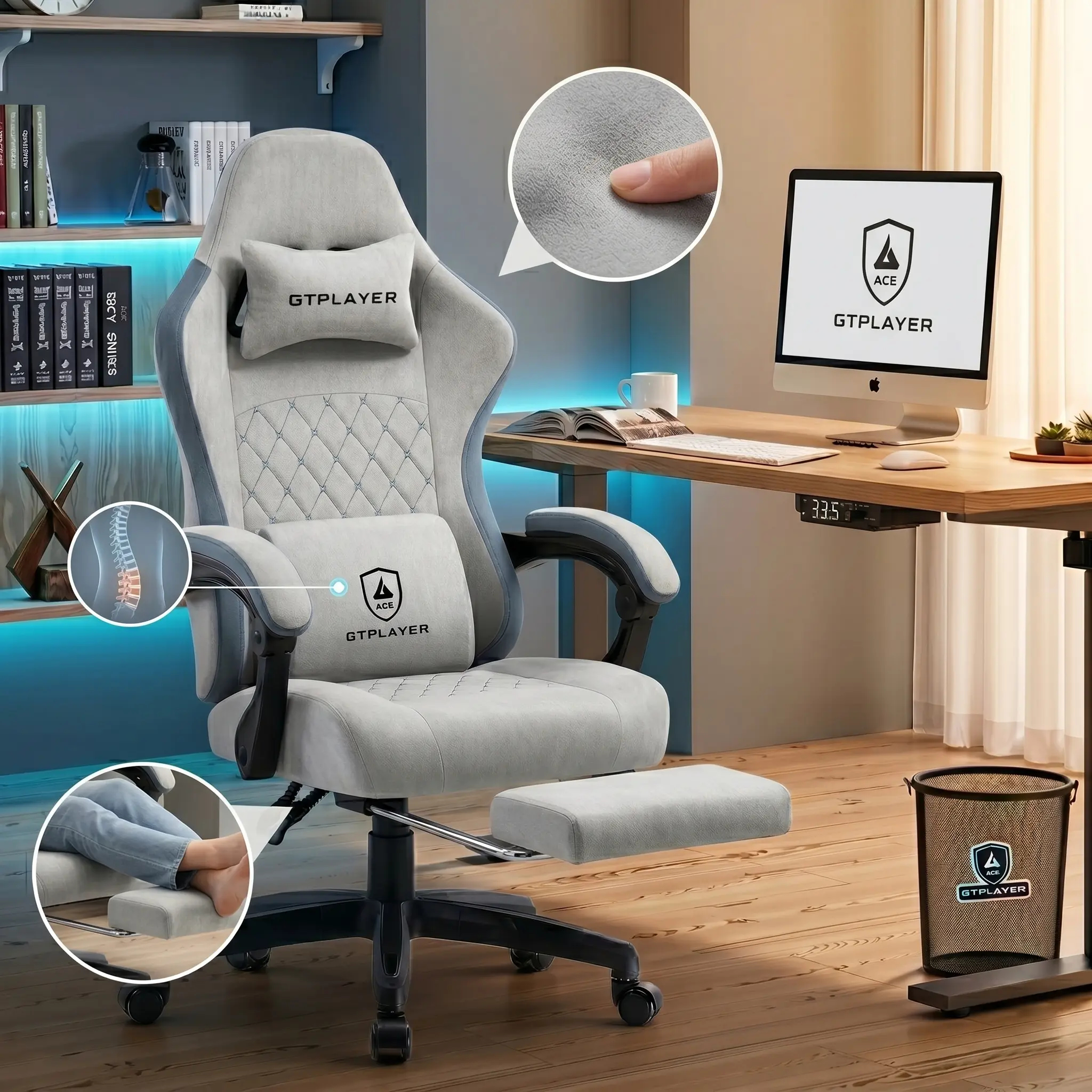 GTPLAYER High Back Ergonomic Computer Gaming Chair - Technical Fabric Indoor Furniture with Pocket Spring Cushion, Linkage-Adjustable Arms, Footrest, Modern Comfortable Design, Ergonomic Chair