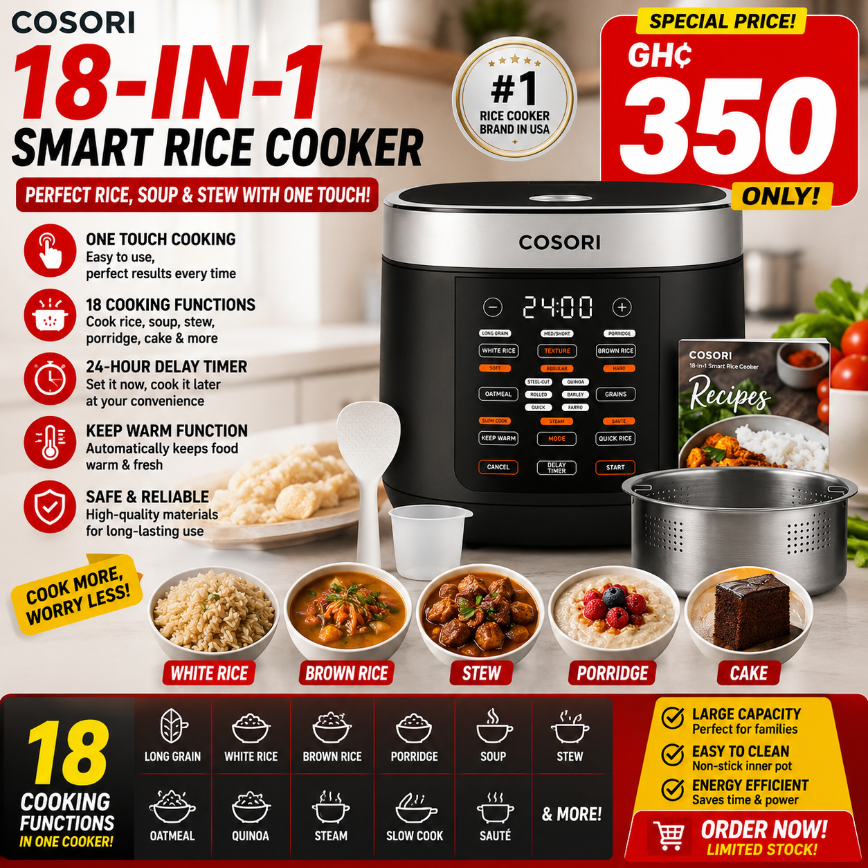 🔥 18-in-1 Smart Rice Cooker – Perfect Rice, Soup & Stew with One Touch