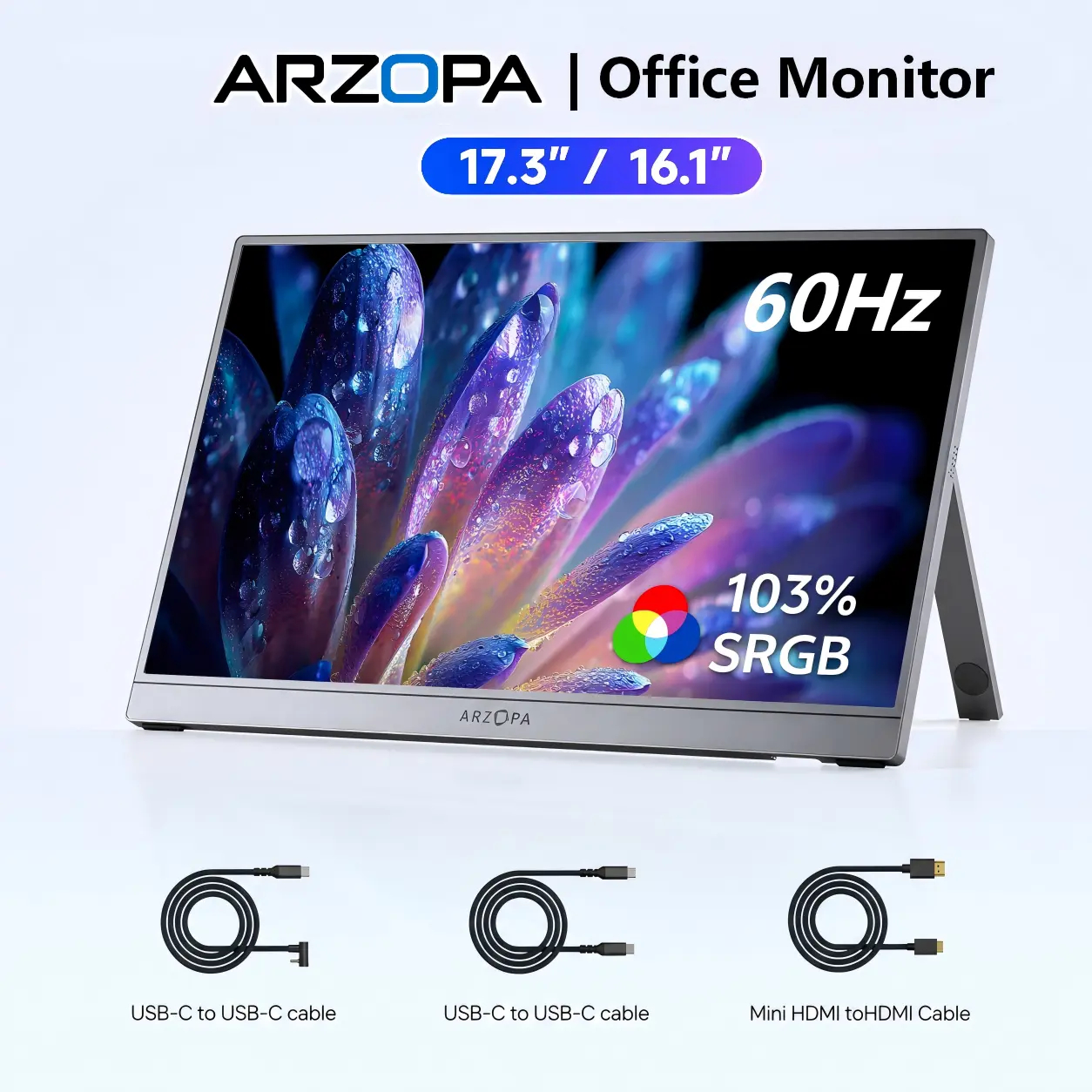 ARZOPA 16.1'‘/17.3'' 60Hz Portable Monitor| 103% sRGB FHD 1080P| Laptop Second Screen| External Screen for PC/Mac/Xbox/Switch/PS5|IPS Display| Computer Display| HDR External Screen| Game| Workfromhom