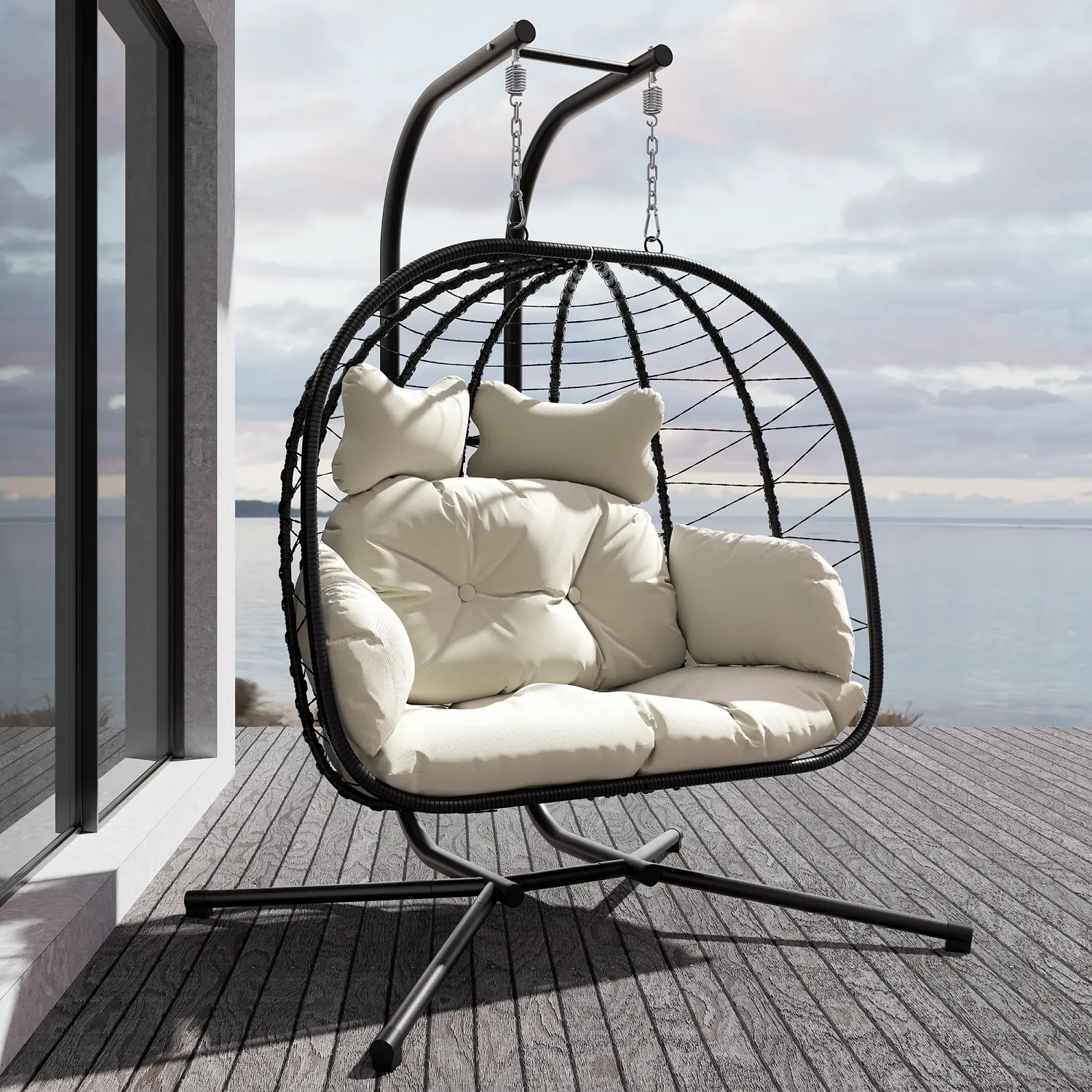 🔥 Back In Stock – Luxury Double Hanging Egg Chair with Soft Cushion