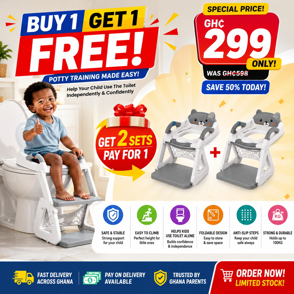 🔥 Buy 1 Get 1 Free |  2-in-1 Kids Potty Training Seat with Step Stool – Safe & Easy Toilet Training