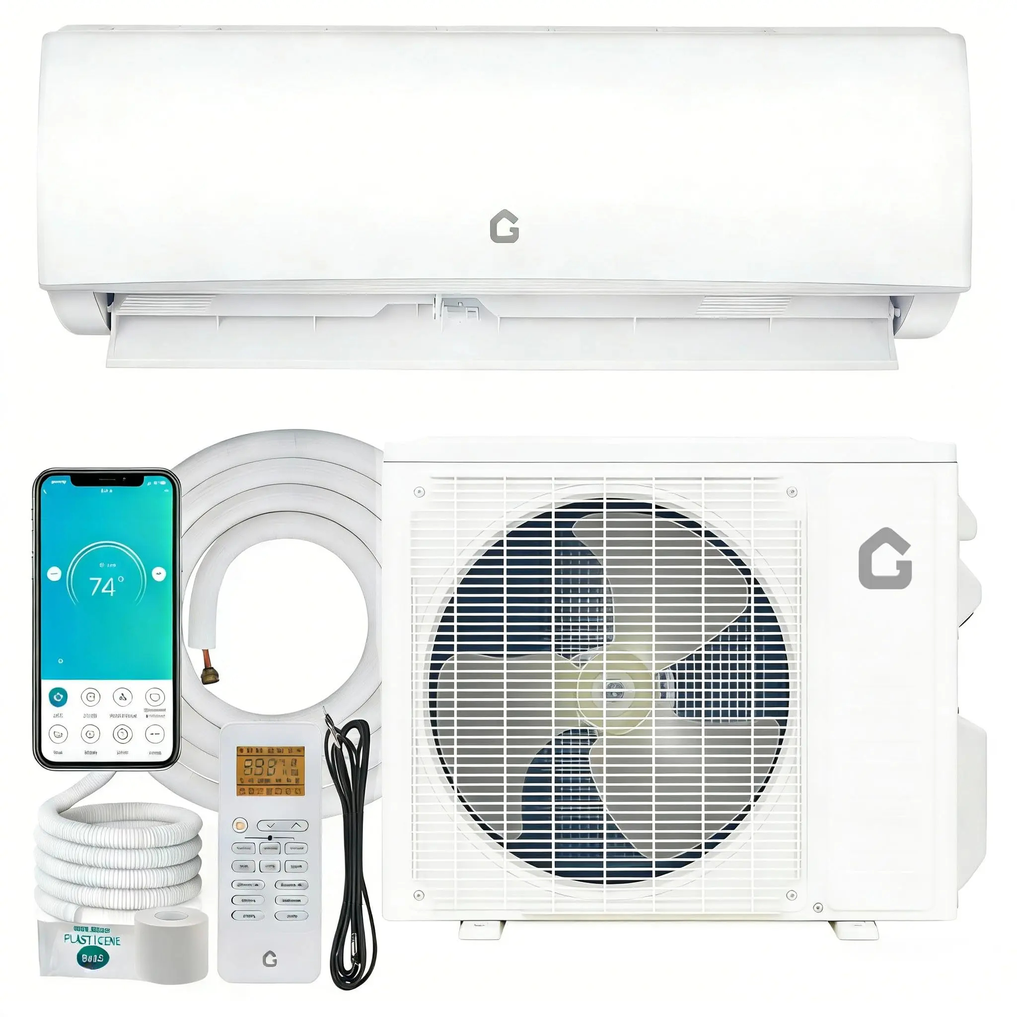 Garvee 11500 BTU Mini Split AC/Heating System, 230V WiFi Enabled Wall Mounted Air Conditioner, Energy Efficient Heat Pump, Cools Up to 1250 Sq.Ft, Complete Installation Kits Included