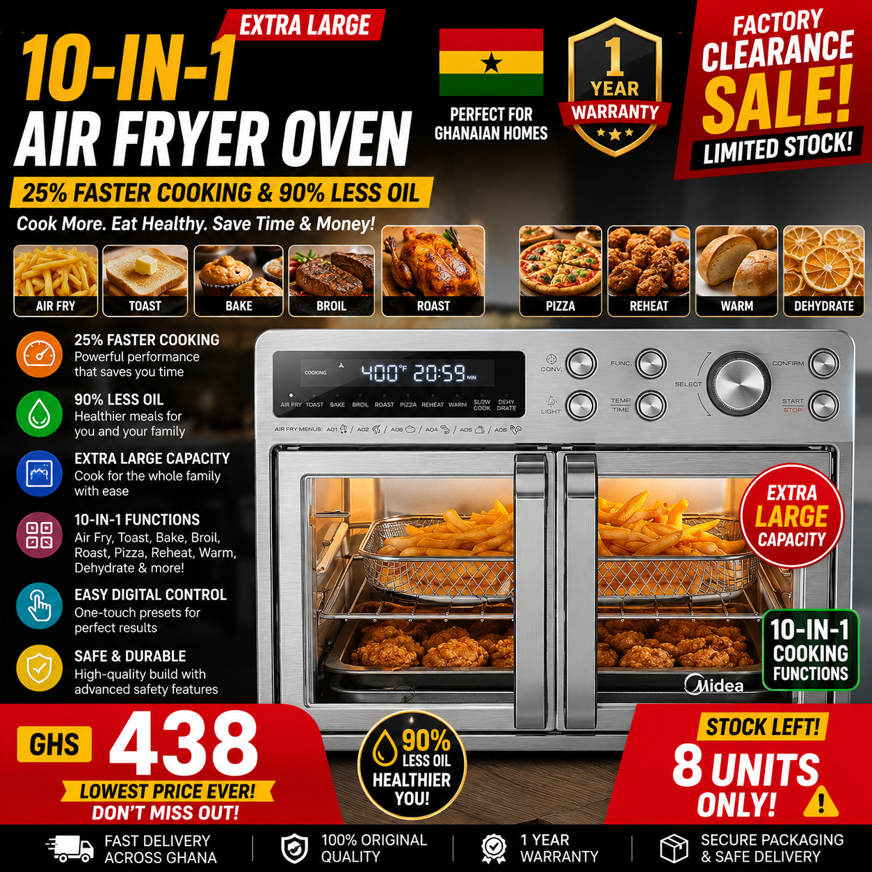 🔥 10-in-1 Extra Large Air Fryer Oven – 25% Faster Cooking & 90% Less Oil