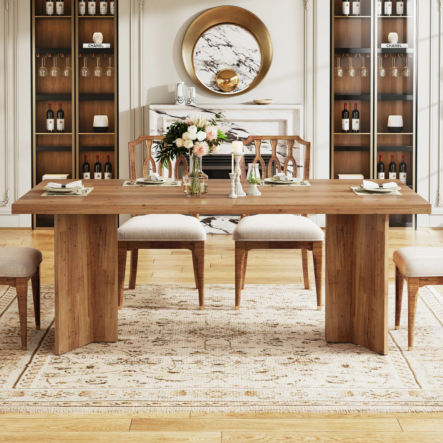 🔥 Large Farmhouse Dining Table for 4-6 People – Spacious & Durable Design