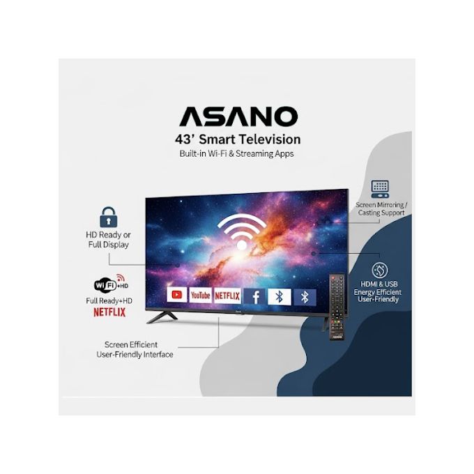 Asano 43DF3 Ultra HD Smart Android TV - Frameless Screen - USB-DMI